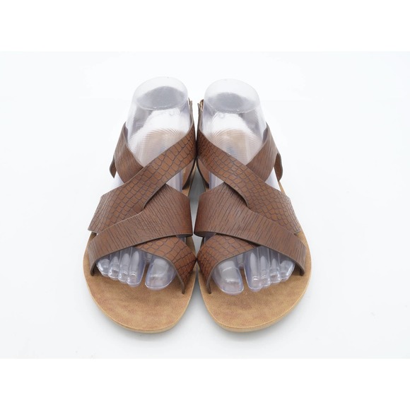 Muk Luks Sandals Womens 8 Brown Croc Print Faux Leather Slingback Open Toe - Picture 6 of 9